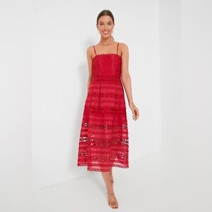 Tuckernuck Hyacinth House Red Lace Marlee Midi Dress - XS